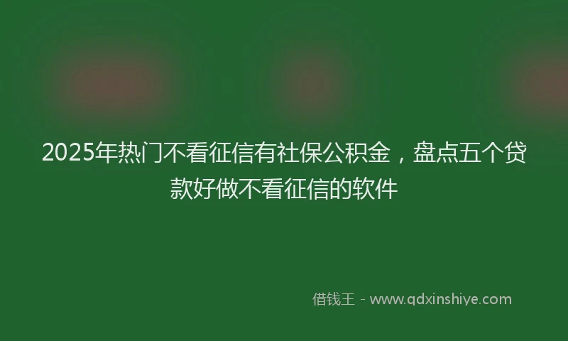 2025年热门不看征信有社保公积金，盘点五个贷款好做不看征信的软件
