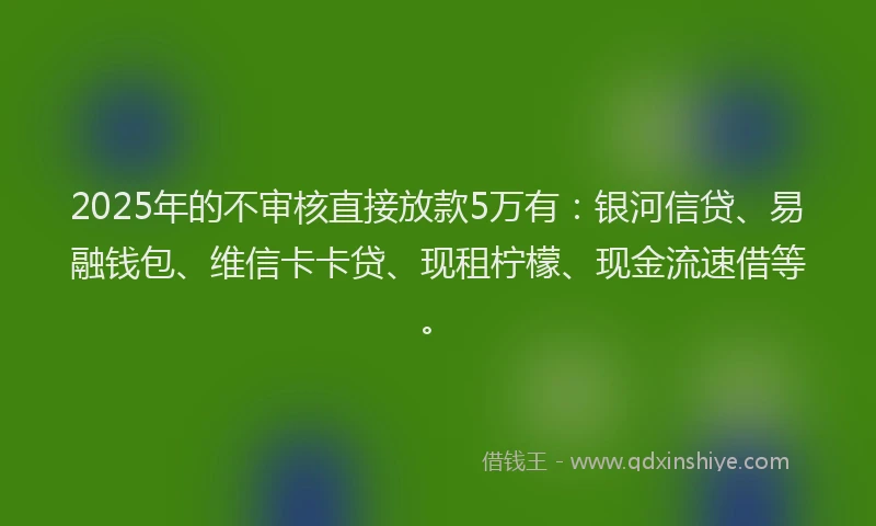 2025年的不审核直接放款5万有：银河信贷、易融钱包、维信卡卡贷、现租柠檬、现金流速借等。