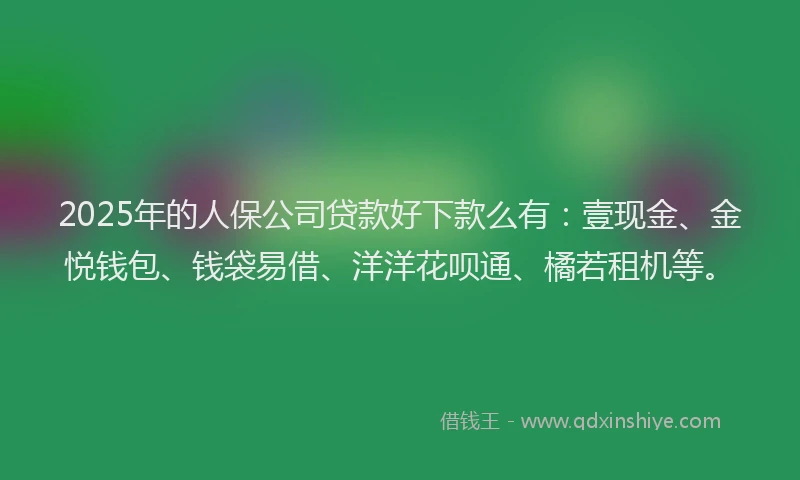2025年的人保公司贷款好下款么有：壹现金、金悦钱包、钱袋易借、洋洋花呗通、橘若租机等。