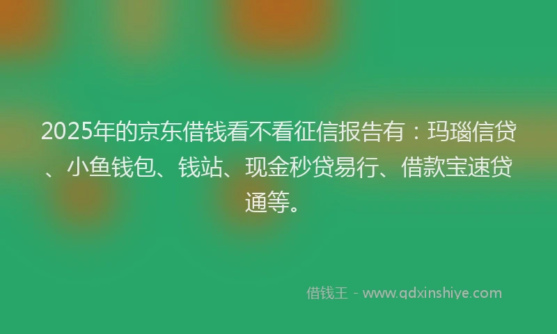 2025年的京东借钱看不看征信报告有：玛瑙信贷、小鱼钱包、钱站、现金秒贷易行、借款宝速贷通等。