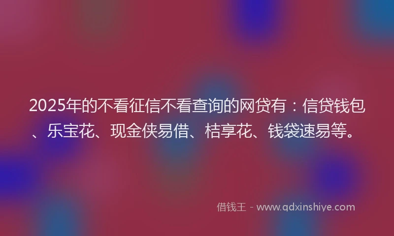 2025年的不看征信不看查询的网贷有：信贷钱包、乐宝花、现金侠易借、桔享花、钱袋速易等。