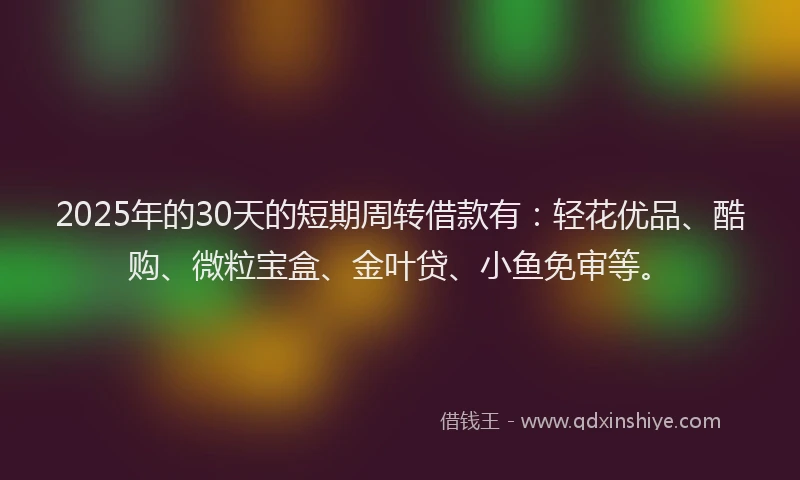 2025年的30天的短期周转借款有：轻花优品、酷购、微粒宝盒、金叶贷、小鱼免审等。