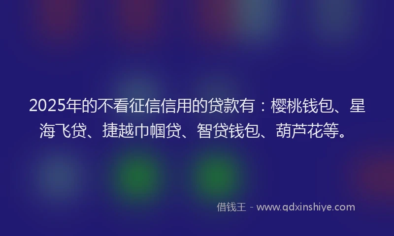 2025年的不看征信信用的贷款有：樱桃钱包、星海飞贷、捷越巾帼贷、智贷钱包、葫芦花等。