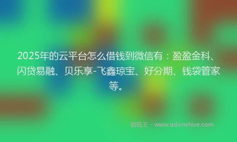 2025年的云平台怎么借钱到微信有：盈盈金科、闪贷易融、贝乐享-飞鑫琼宝、好分期、钱袋管家等。