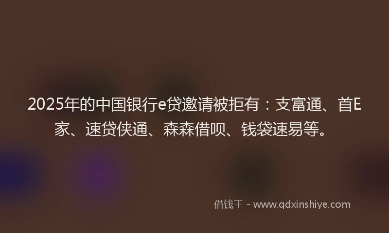 2025年的中国银行e贷邀请被拒有：支富通、首E家、速贷侠通、森森借呗、钱袋速易等。
