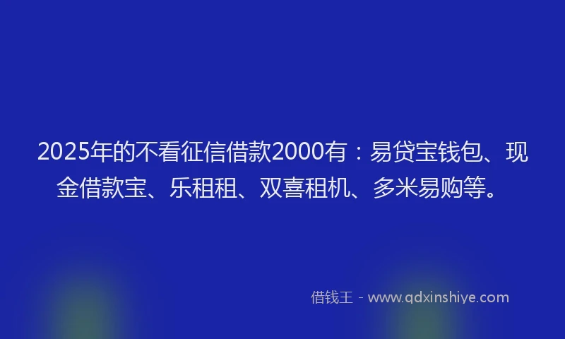 2025年的不看征信借款2000有：易贷宝钱包、现金借款宝、乐租租、双喜租机、多米易购等。
