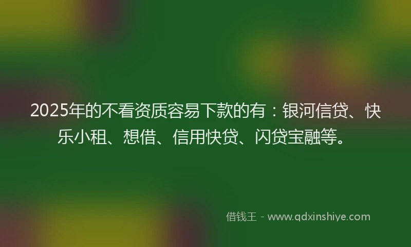 2025年的不看资质容易下款的有：银河信贷、快乐小租、想借、信用快贷、闪贷宝融等。