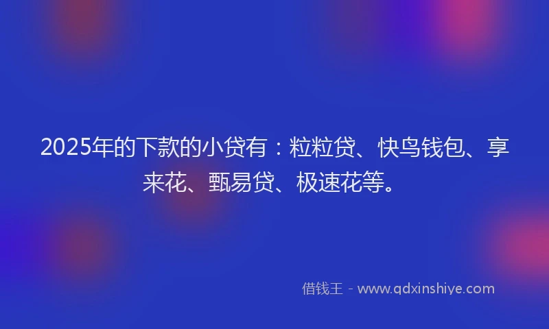 2025年的下款的小贷有：粒粒贷、快鸟钱包、享来花、甄易贷、极速花等。