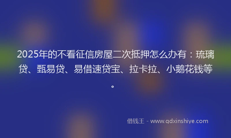 2025年的不看征信房屋二次抵押怎么办有：琉璃贷、甄易贷、易借速贷宝、拉卡拉、小鹅花钱等。