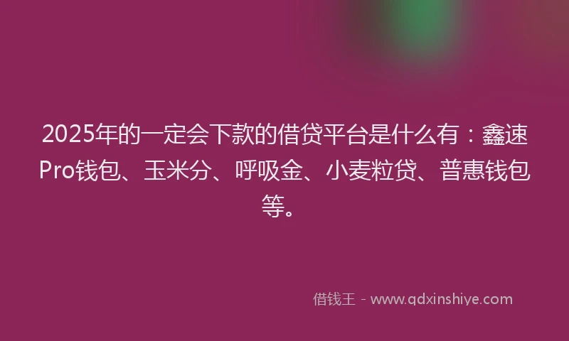 2025年的一定会下款的借贷平台是什么有：鑫速Pro钱包、玉米分、呼吸金、小麦粒贷、普惠钱包等。