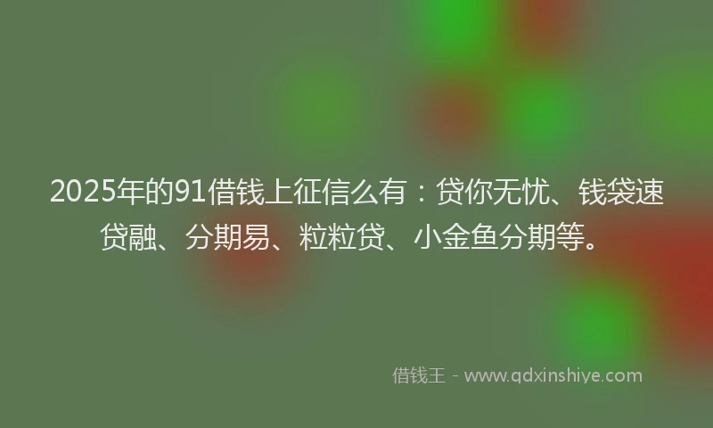 2025年的91借钱上征信么有：贷你无忧、钱袋速贷融、分期易、粒粒贷、小金鱼分期等。