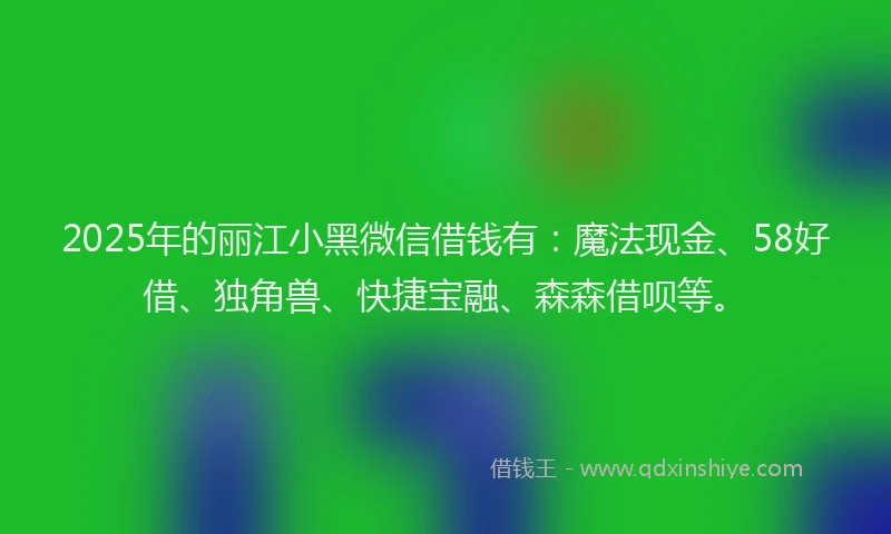 2025年的丽江小黑微信借钱有：魔法现金、58好借、独角兽、快捷宝融、森森借呗等。