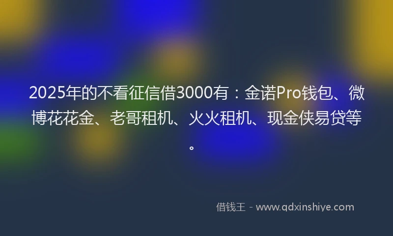 2025年的不看征信借3000有：金诺Pro钱包、微博花花金、老哥租机、火火租机、现金侠易贷等。