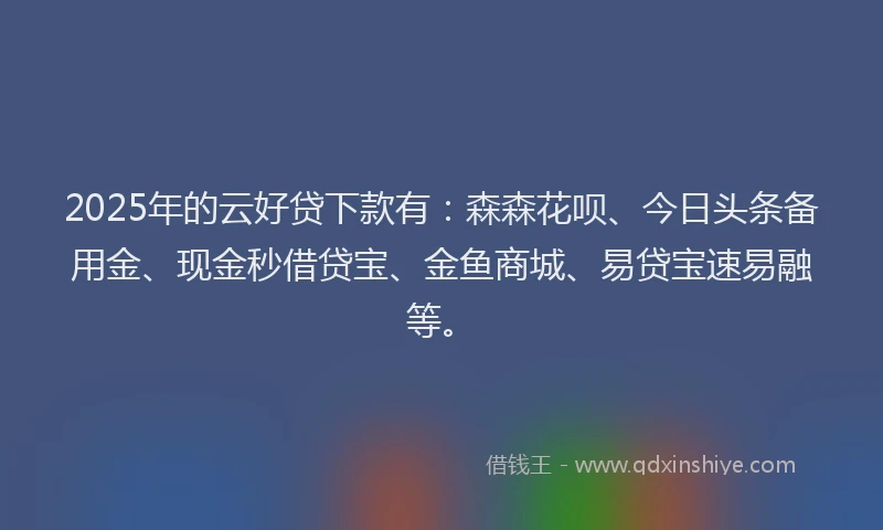 2025年的云好贷下款有：森森花呗、今日头条备用金、现金秒借贷宝、金鱼商城、易贷宝速易融等。