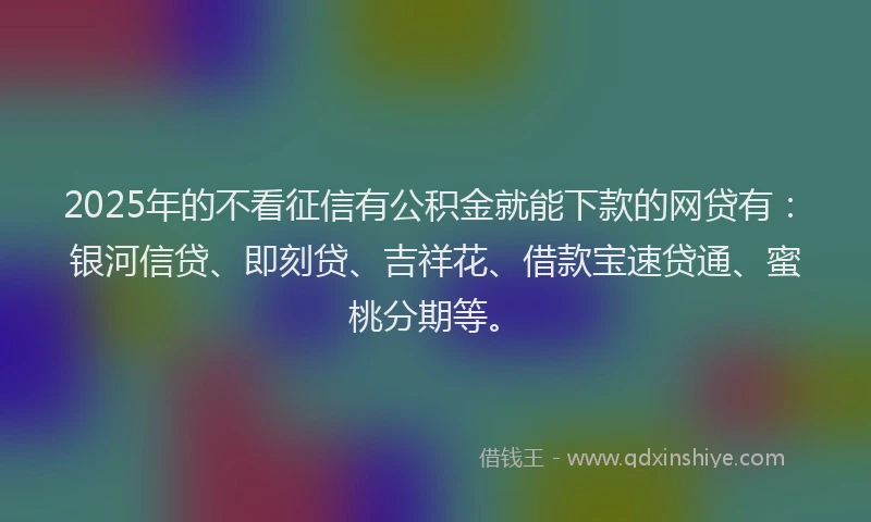 2025年的不看征信有公积金就能下款的网贷有：银河信贷、即刻贷、吉祥花、借款宝速贷通、蜜桃分期等。
