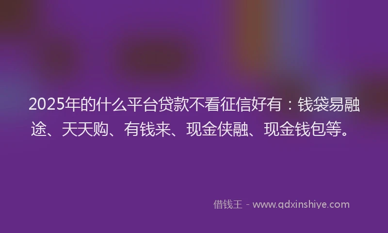 2025年的什么平台贷款不看征信好有：钱袋易融途、天天购、有钱来、现金侠融、现金钱包等。