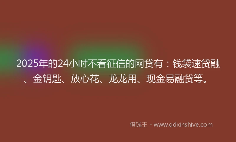 2025年的24小时不看征信的网贷有：钱袋速贷融、金钥匙、放心花、龙龙用、现金易融贷等。