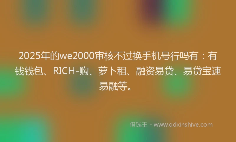 2025年的we2000审核不过换手机号行吗有：有钱钱包、RICH-购、萝卜租、融资易贷、易贷宝速易融等。