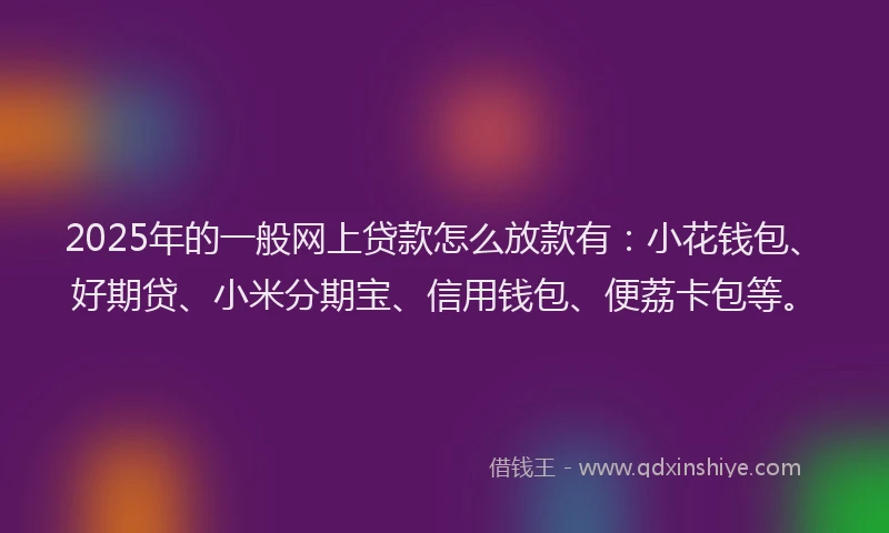 2025年的一般网上贷款怎么放款有：小花钱包、好期贷、小米分期宝、信用钱包、便荔卡包等。