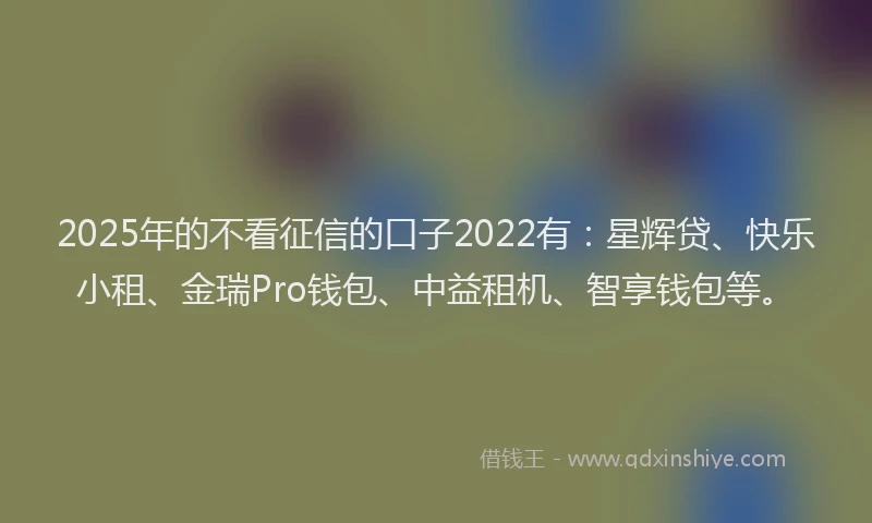 2025年的不看征信的口子2022有：星辉贷、快乐小租、金瑞Pro钱包、中益租机、智享钱包等。