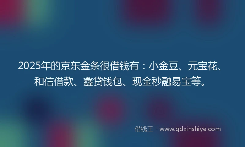 2025年的京东金条很借钱有：小金豆、元宝花、和信借款、鑫贷钱包、现金秒融易宝等。