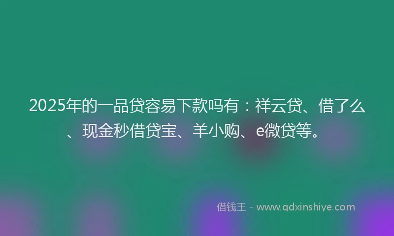2025年的一品贷容易下款吗有：祥云贷、借了么、现金秒借贷宝、羊小购、e微贷等。