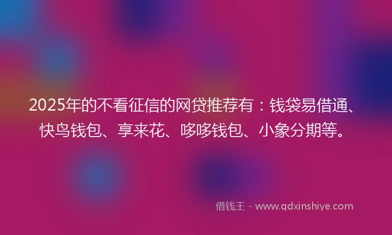 2025年的不看征信的网贷推荐有：钱袋易借通、快鸟钱包、享来花、哆哆钱包、小象分期等。