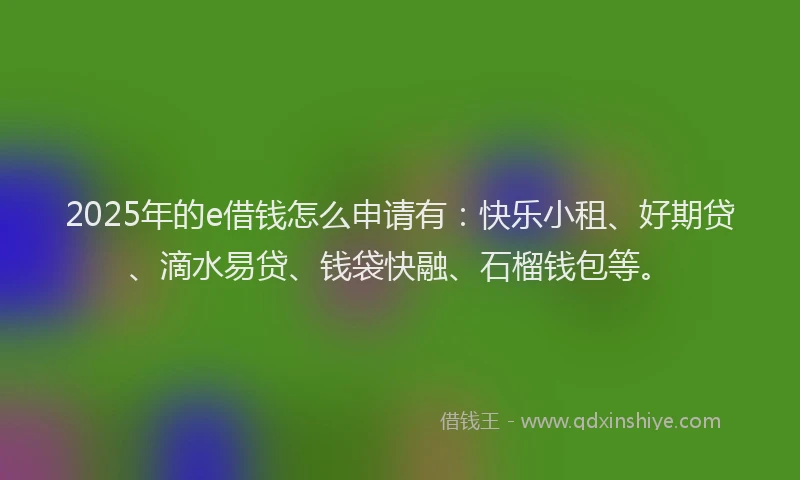 2025年的e借钱怎么申请有：快乐小租、好期贷、滴水易贷、钱袋快融、石榴钱包等。