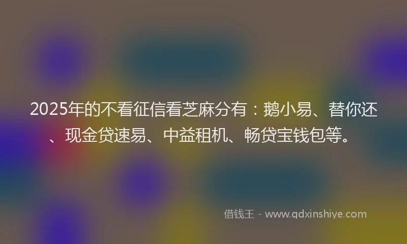 2025年的不看征信看芝麻分有：鹅小易、替你还、现金贷速易、中益租机、畅贷宝钱包等。