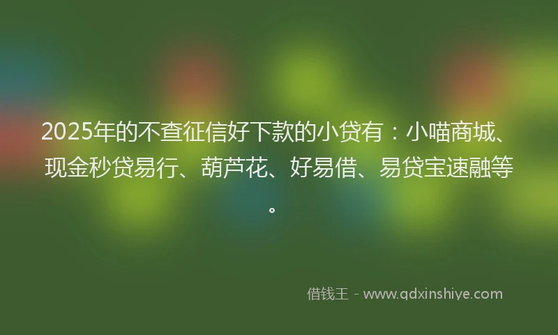 2025年的不查征信好下款的小贷有：小喵商城、现金秒贷易行、葫芦花、好易借、易贷宝速融等。