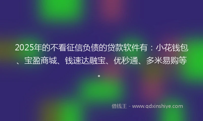 2025年的不看征信负债的贷款软件有：小花钱包、宝盈商城、钱速达融宝、优秒通、多米易购等。