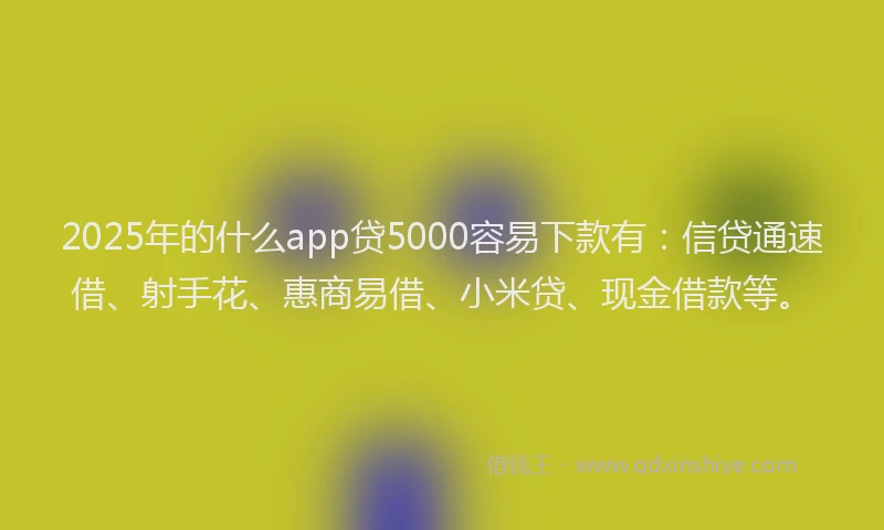 2025年的什么app贷5000容易下款有：信贷通速借、射手花、惠商易借、小米贷、现金借款等。
