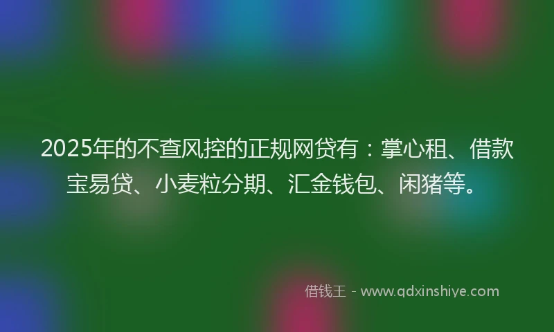 2025年的不查风控的正规网贷有：掌心租、借款宝易贷、小麦粒分期、汇金钱包、闲猪等。