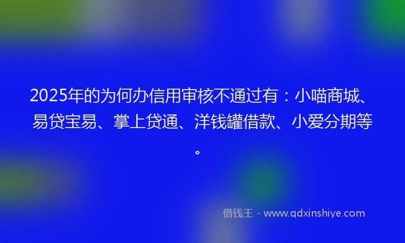 2025年的为何办信用审核不通过有：小喵商城、易贷宝易、掌上贷通、洋钱罐借款、小爱分期等。