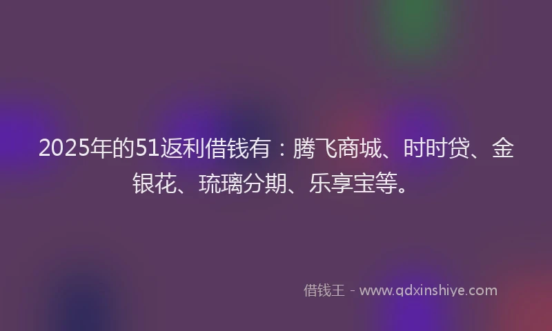 2025年的51返利借钱有：腾飞商城、时时贷、金银花、琉璃分期、乐享宝等。