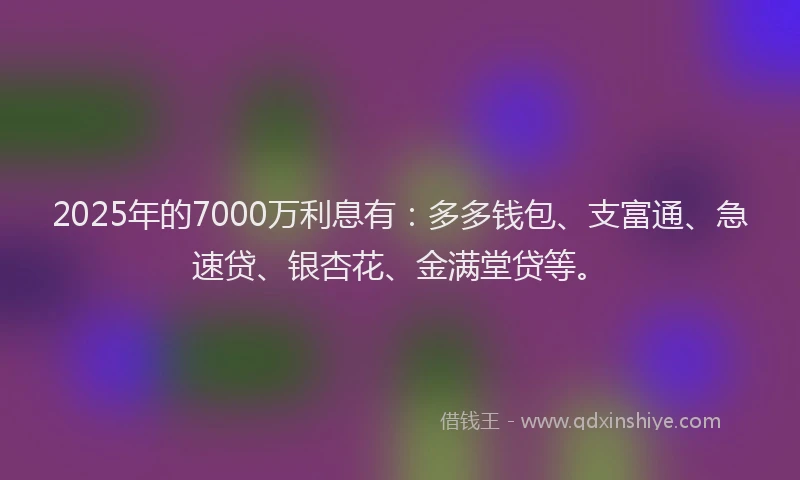 2025年的7000万利息有：多多钱包、支富通、急速贷、银杏花、金满堂贷等。