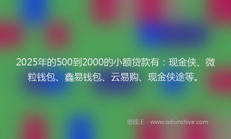2025年的500到2000的小额贷款有：现金侠、微粒钱包、鑫易钱包、云易购、现金侠途等。