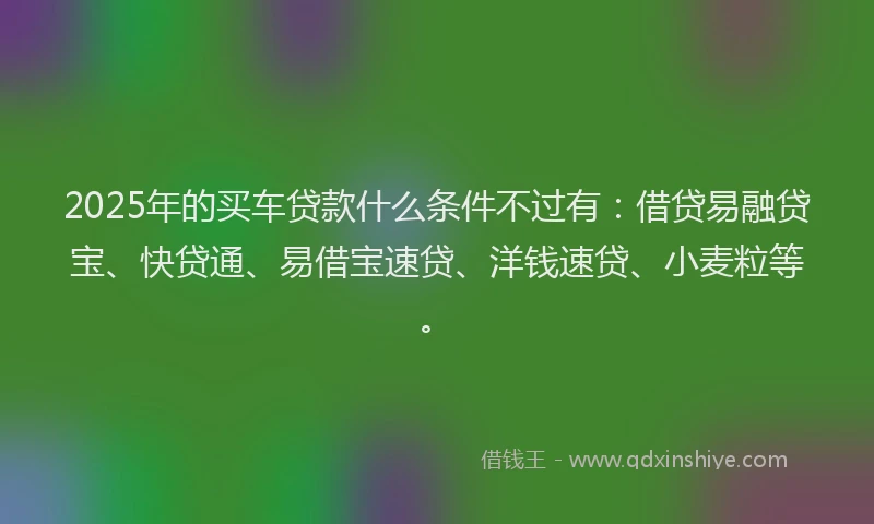 2025年的买车贷款什么条件不过有：借贷易融贷宝、快贷通、易借宝速贷、洋钱速贷、小麦粒等。