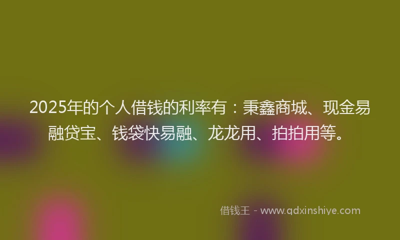 2025年的个人借钱的利率有：秉鑫商城、现金易融贷宝、钱袋快易融、龙龙用、拍拍用等。
