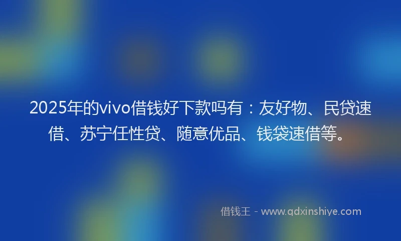 2025年的vivo借钱好下款吗有：友好物、民贷速借、苏宁任性贷、随意优品、钱袋速借等。