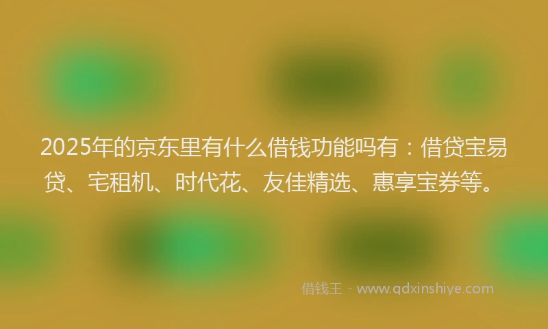 2025年的京东里有什么借钱功能吗有：借贷宝易贷、宅租机、时代花、友佳精选、惠享宝券等。