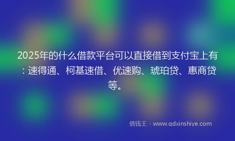 2025年的什么借款平台可以直接借到支付宝上有：速得通、柯基速借、优速购、琥珀贷、惠商贷等。