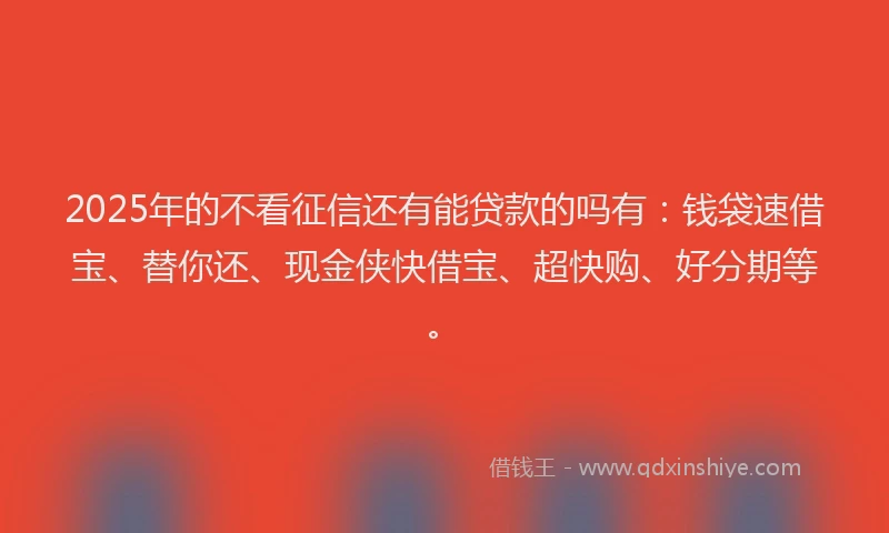 2025年的不看征信还有能贷款的吗有：钱袋速借宝、替你还、现金侠快借宝、超快购、好分期等。