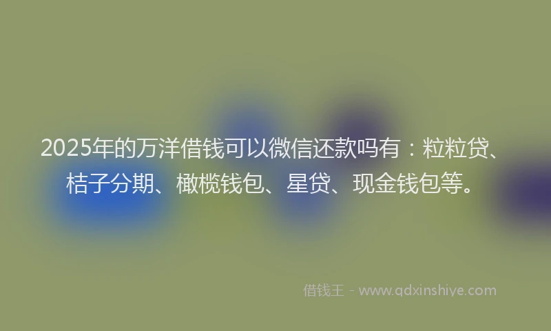 2025年的万洋借钱可以微信还款吗有：粒粒贷、桔子分期、橄榄钱包、星贷、现金钱包等。