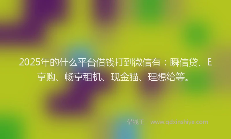 2025年的什么平台借钱打到微信有：瞬信贷、E享购、畅享租机、现金猫、理想给等。