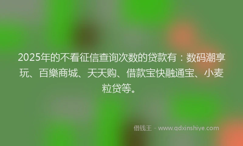2025年的不看征信查询次数的贷款有：数码潮享玩、百樂商城、天天购、借款宝快融通宝、小麦粒贷等。