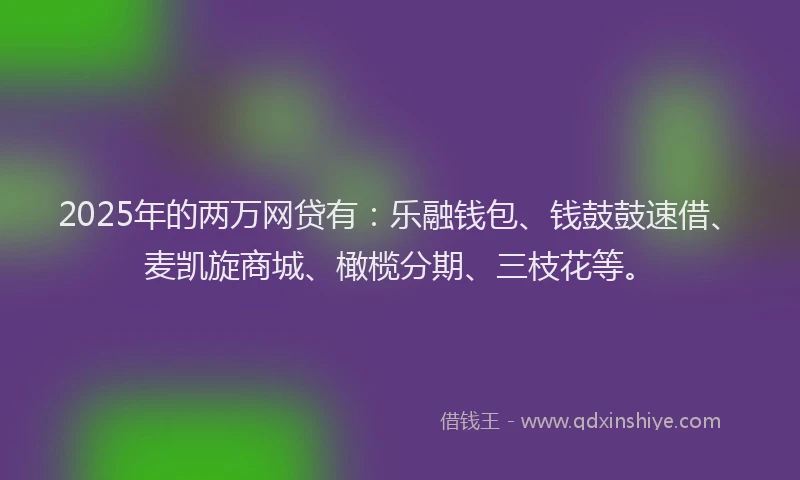 2025年的两万网贷有：乐融钱包、钱鼓鼓速借、麦凯旋商城、橄榄分期、三枝花等。
