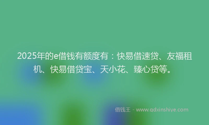 2025年的e借钱有额度有：快易借速贷、友福租机、快易借贷宝、天小花、臻心贷等。