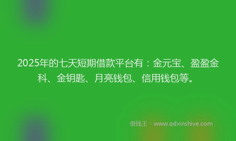 2025年的七天短期借款平台有：金元宝、盈盈金科、金钥匙、月亮钱包、信用钱包等。