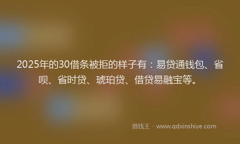 2025年的30借条被拒的样子有：易贷通钱包、省呗、省时贷、琥珀贷、借贷易融宝等。